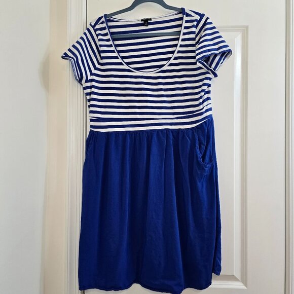 Torrid Striped Knit-To-Woven Skater Dress - Blue and White Stripes - Picture 2 of 7